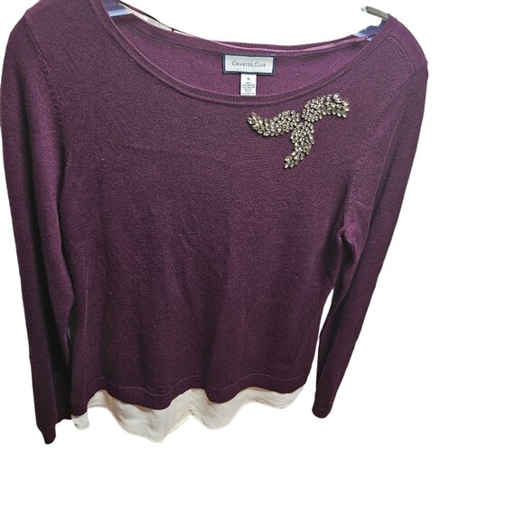 Charter Club Purple Sweater With Embellishment - Size S - Picture 1 of 5